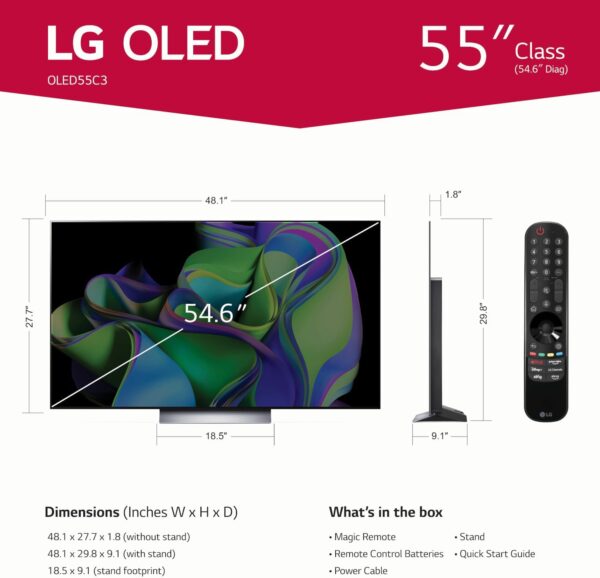 LG C3 Series 55-Inch Class OLED evo 4K Processor Smart Flat Screen TV - Image 2